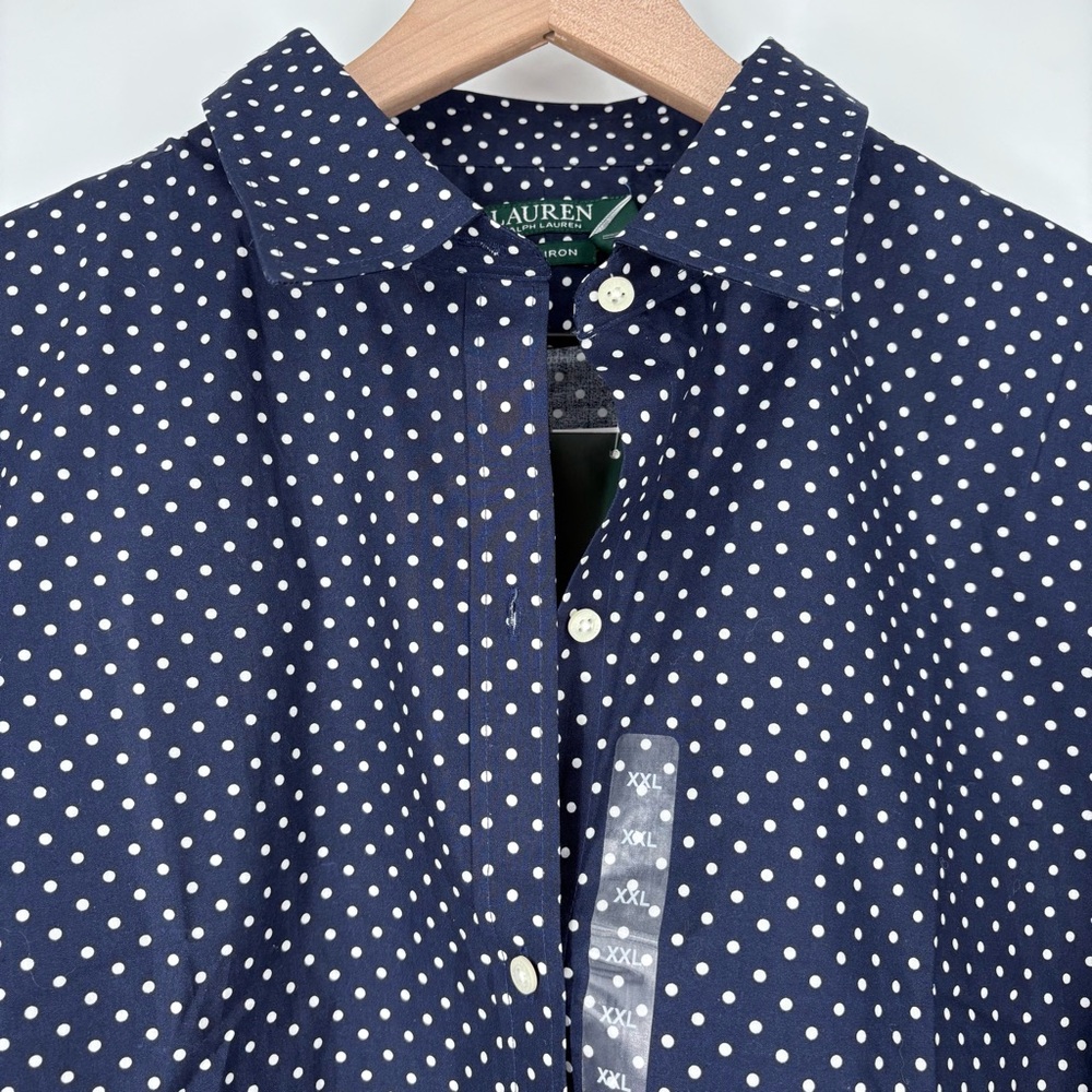 Lauren Ralph Lauren Navy Blue White Polka Dots Women’s Button Down Shirt - Picture 2 of 9